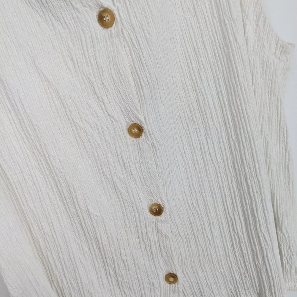 Anthropologie Cream Crepe Wrinkle Knit Button Back Viscose Montauk Tank Top XL - Picture 11 of 13